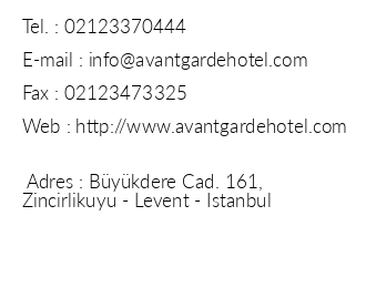 Avantgarde Hotel Levent iletiim bilgileri